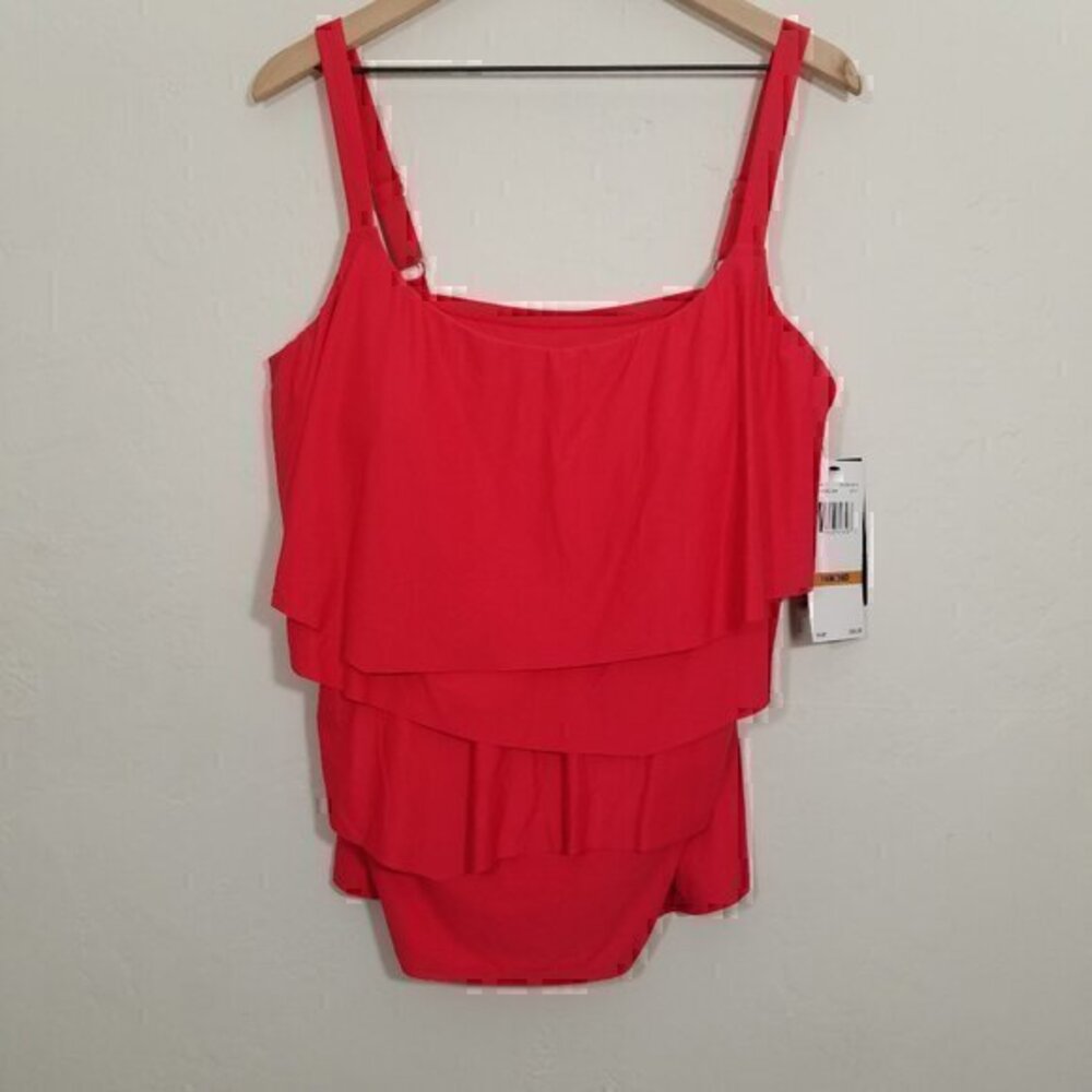 NWT Coco Reef Tankini Swim Top Lava Coral Built in Bra Underwire Size 16W